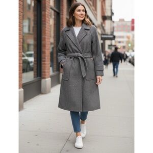 BCBG hounds tooth full length coat wool blend belted NEW XL